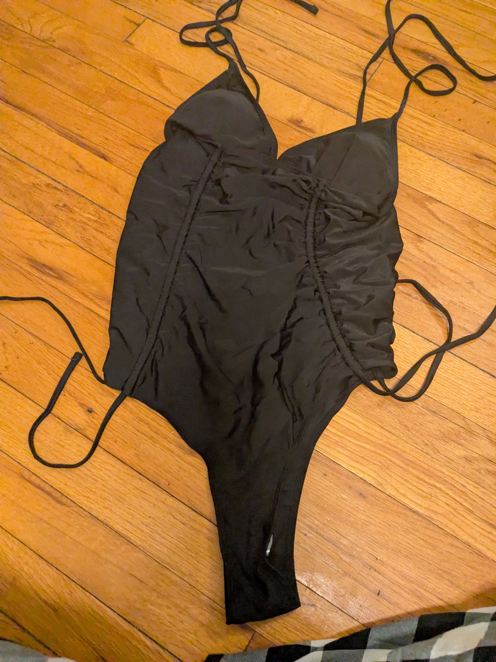 Black Ruched One-Piece Swimsuit with Adjustable Straps